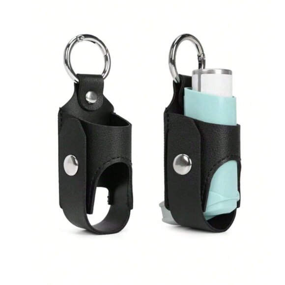Rescue Inhaler Keychain Keyring Leatherette Magnetic Snap Black NWT - Picture 2 of 5